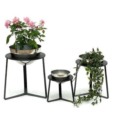 Dandibo - Blumenhocker Metall mit Topf Schwarz Silber Blumenständer 96091 3er Set Blumensäule