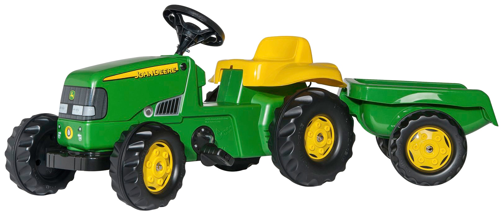 Trettraktor ROLLY TOYS "rollyKid, John Deere", grün, Tretfahrzeuge, KinderB:47cm H:52cm T:134cm, Kunststoff, mit Trailer, B:47cm H:52cm T:134cm