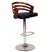 Black Faux Leather Walnut and Chrome Adjustable Swivel Bar Stool - 44" x 19" x 19"