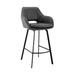 26" Gray on Black Faux Leather Comfy Swivel Counter Stool - 37" x 22" x 24"