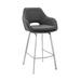 26" Gray on Stainless Faux Leather Comfy Swivel Counter Stool - 37" x 22" x 24"