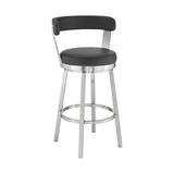 26" Chic Black Faux Leather with Stainless Steel Finish Swivel Bar Stool - 36" x 17" x 19"