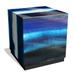 "Blue Run Off II" by Grace Popp Reverse Printed Beveled Art Glass Side Table with Black Plinth Base - 22" x 22" x 22"