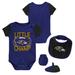 Newborn & Infant Purple/Black Baltimore Ravens Little Champ Three-Piece Bodysuit Bib Booties Set