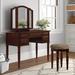 Lark Manor™ Alianie Vanity Set w/ Stool & Mirror Wood in Brown | 54 H x 43 W x 19 D in | Wayfair C966E8C7AF494DF08F514AD52633A9BF