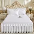 YUDEYU 3 piece set bed skirt style bedspread pillowcase lace ruffle Fitted Sheet bed apron all cotton fabric (Color : White, Size : 180x200cm+45cm)