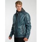 Lederjacke JCC "3102243", Herren, Gr. 50, blau (vintage teal), Oberstoff: 100% Lammleder; Innenfutter oben: 100% Polyester; Innenfutter unten: 100% Baumwolle; Ärmelfutter: 100% Polyester; Wattierung: 100% Polyester; Kapuzeneinsatz: 55% Baumwolle,...