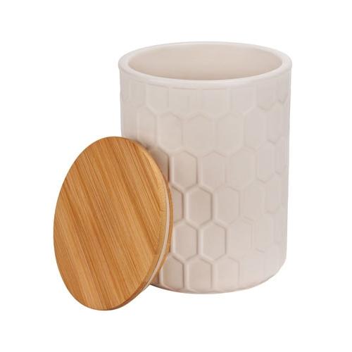 "Vorratsdose WENKO ""Maya"" Lebensmittelaufbewahrungsbehälter Gr. H/L: 17 cm x 13 cm, weiß Vorratsdosen FSC, Vorratsdose aus Keramik mit Bambus-Deckel"