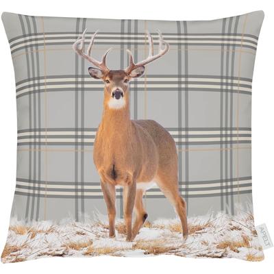 Dekokissen APELT "Ferdinand" Gr. 1, braun (natur, braun, grau, bedruckt), B:46cm L:46cm, Polyester, Dekokissen_Sitzkissen_Kissenhüllen, Kissenhülle ohne Füllung, 1 Stück Image