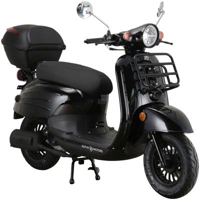 Motorroller ALPHA MOTORS "Adria", schwarz (schwarz, schwarz), Motorroller & Mofas, mit Topcase-ohne Windschild, 45 km/h, mit Lenkerschloss, B:67cm H:108cm L:175cm