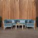 Oxford Garden Travira 7-piece Loveseat & Table Chat Set - Ice Blue Cushion, Natural Tekwood