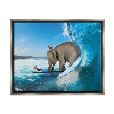 Stupell Industries Animals Riding Ocean Waves Surfing Elephant Cat Dog Floater Frame, Design by Nobleworks