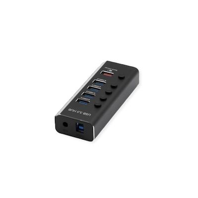 ROLINE USB 3.2 Gen 1 Notebook Hub 4fach + 1x Ladeport (QC), einzeln schaltbar