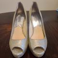 Michael Kors Shoes | Michael Kors York Glitter Peep-Toe Pumps- Size 7 (Euc) | Color: Silver | Size: 7