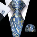 Jaune Bleu Paisley Hommes Mariage aught 8.5cm raq injkties D'affaires Mouchoir lèvent De Manchette