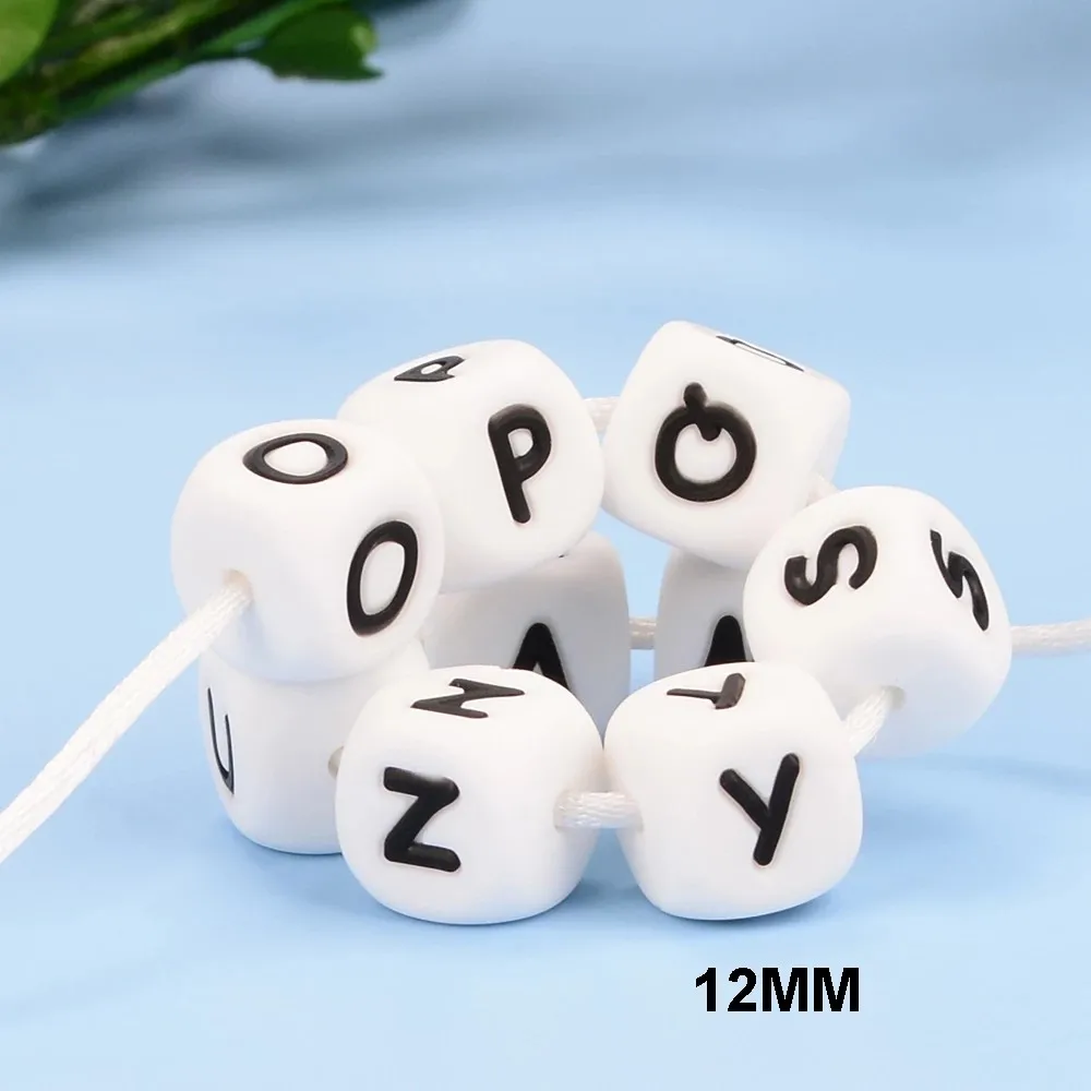 LOFCA 12mm 40pc perles de dentition de bébé en Silicone de qualité alimentaire chaîne de sucette sans BPA perles de l'alphabet à mâcher en vrac pour le nom personnalisé bricolage