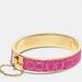 Coach Jewelry | Coach Signature C Bangle Bracelet Push Hinged Fuchsia Enamel And Gold Plate Nwt | Color: Gold/Pink | Size: Apx 1/2" Width, 7-3/4" Circumf Or 2-1/2" Diameter