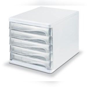 helit Schubladenbox aus Kunststoff in weiß, Schubladen in glasklar. Image