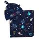 Fisher Price Space Explorer Swaddle Blanket Wrap with Beanie Hat and Mittens for Newborn Baby Boy 0-3 Months