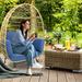 Dakota Fields Alyssha Patio Chair w/ Cushions Wood in Blue | 39.4 H x 33.5 W x 57.5 D in | Wayfair 77B36DC52AC54AA1A8DEA6E10DE84655