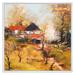 August Grove® Autumn Landscape w/ Farmhouse - Farmhouse Canvas Wall Decor Canvas, Cotton in Green/Red | 16 H x 16 W x 1 D in | Wayfair