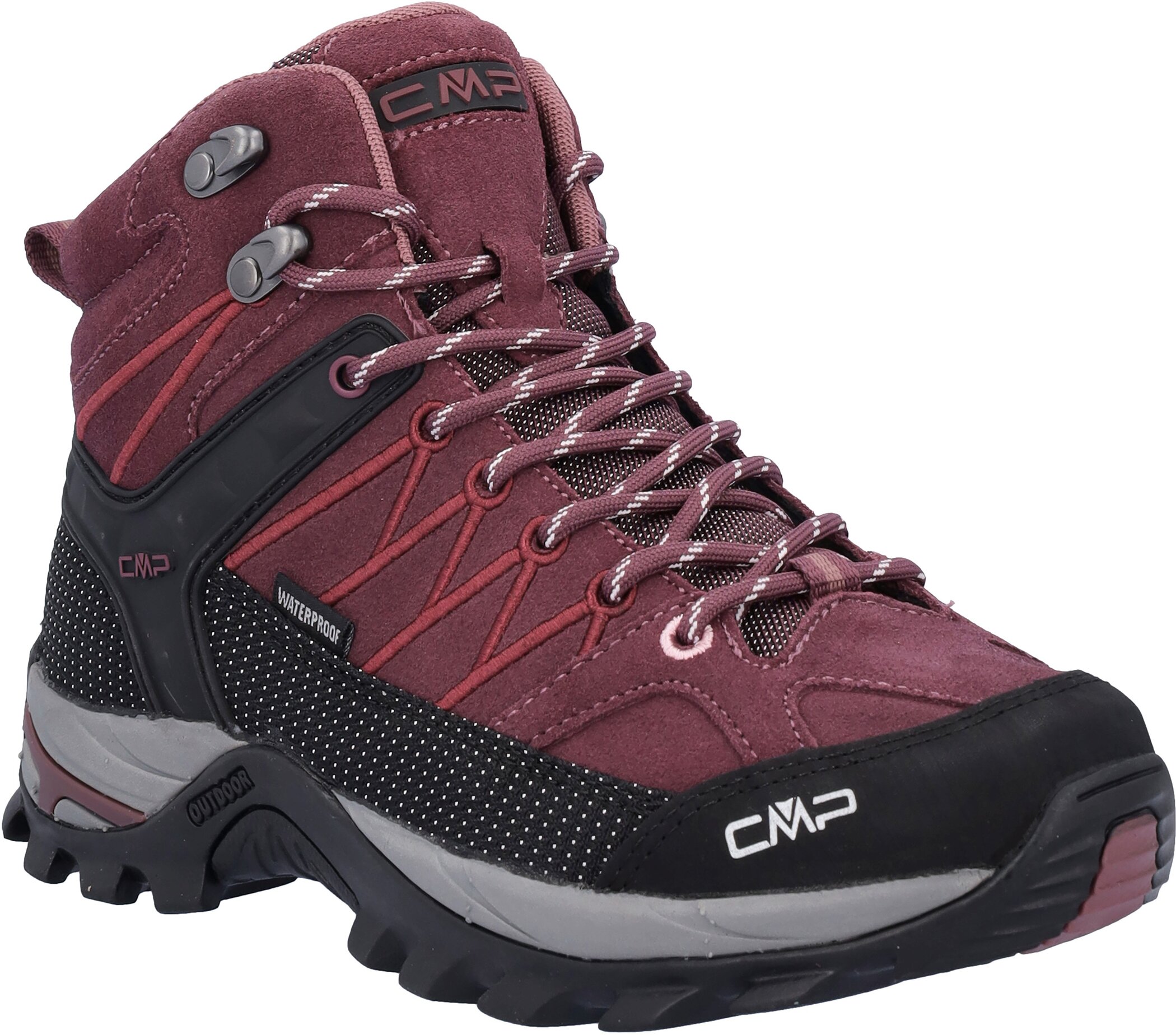 Wanderschuh CMP "RIGEL MID WMN WP TREKKING SHOES", Damen, Gr. 42, rot (bordeaux), Leder, Textil, Schuhe Wanderschuh, wasserdicht