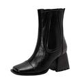 Sale Wide Calf Womens Boots over The Knee Ladies Fashion Colorblock Leather Face Square Toe Back Zip Chunky High Heel Boots Boots Size 11 Women Wide Calf Shoe For Women UK Size 7 Black Block Heel