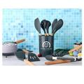 Ruya company Wooden Handle Silicone Kitchen Utensils 34-piece Set Non-stick Cooking Spoon Spatula Set Kitchen Utensils 34-piece in Gray | Wayfair