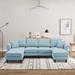 Blue Sectional - Ebern Designs Dekara L Shaped Sectional Sofa Linen Fabric Upholstered Couch w/ Chaise & Ottoman Linen | Wayfair