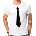 T-shirt manches courtes homme blanc col rond personnalisé faux costume imprimé unisexe