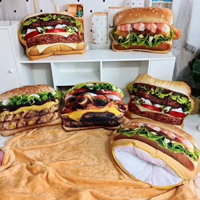Oreiller en peluche avec couverture et coussin 2 en 1 jouet de Simulation de Hamburger