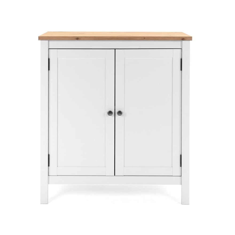 Commode de Rangement 2 portes L80 cm - Décor Blanc et bois
