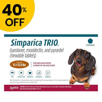 40% Off Simparica Trio For Dogs 11.1-22 Lbs (Caramel) 3 Doses