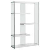 Bookshelf, Bookcase, Etagere, 5 Tier, 60" Height, Office, Bedroom, Tempered Glass, Laminate, Glossy Clear, Contemporary, Modern