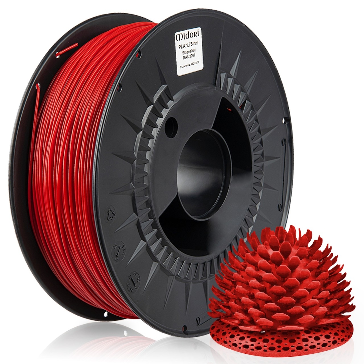 3 x MIDORI® 3D Drucker 1,75mm PLA Filament 1kg Spule Rolle Premium Signalrot RAL3001 Image