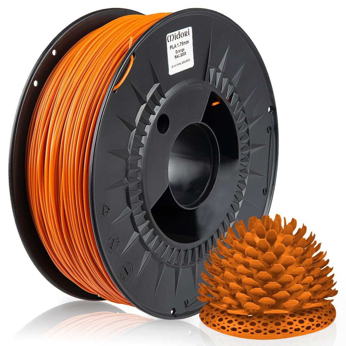 10 x MIDORI® 3D Drucker 1,75mm PLA Filament 1kg Spule Rolle Premium Orange RAL2000 Image