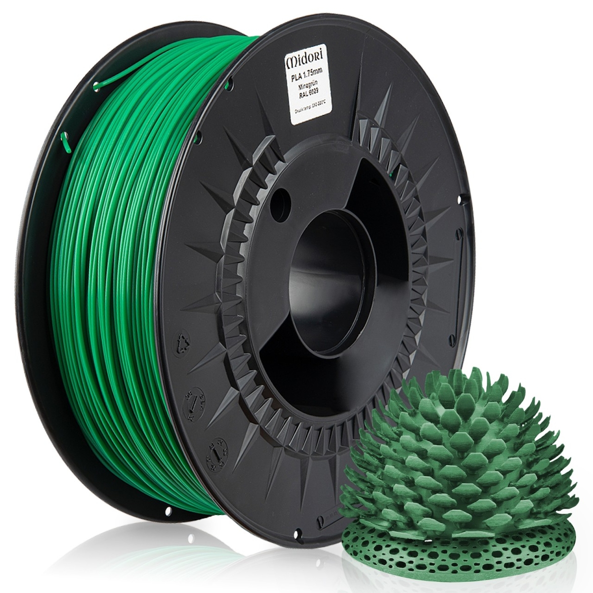 10 x MIDORI® 3D Drucker 1,75mm PLA Filament 1kg Spule Rolle Premium Minzgrün RAL6029 Image