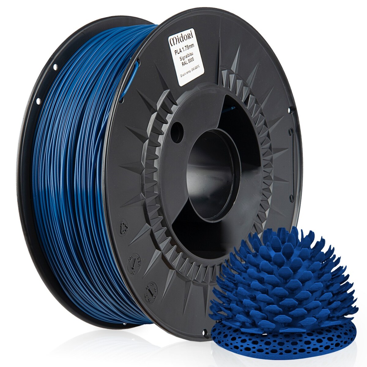 5 x MIDORI® 3D Drucker 1,75mm PLA Filament 1kg Spule Rolle Premium Signalblau RAL5005 Image