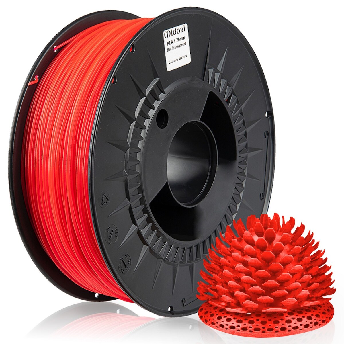 5 x MIDORI® 3D Drucker 1,75mm PLA Filament 1kg Spule Rolle Premium Rot Transparent Image
