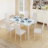 Latitude Run® 7 - Piece Dining Set Glass/Upholstered/Metal in White | 29.5 H x 27.6 W x 51.2 D in | Wayfair 786F89E4E37A4145B7D39C39DC0F3C1D