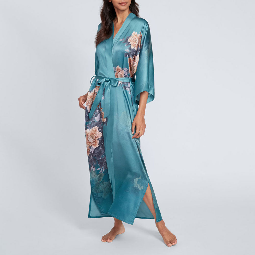 KIM+ONO Kimono Robe | Silk Keina Long Kimono Robe | Silk | Aqua | Long