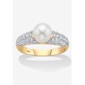 Women's Yellow Gold Over Sterling Silver Genuine Round Cultured Freshwater Pearl And Cubic Zirconia Ring (5/ by PalmBeach Jewelry in Pearl (Size 10)