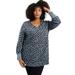 Plus Size Women's V-Neck French Terry Sweatshirt by June+Vie in Grey Leopard Print (Size 14/16)