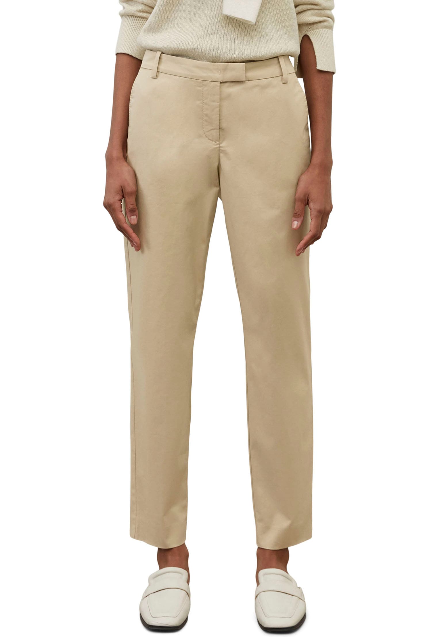 Chinohose MARC O'POLO "Torne", Damen, Gr. 44, N-Gr, braun, Web, Obermaterial: 97% Baumwolle, 3% Elasthan, unifarben, tailored fit knöchellang, Hosen Chinohose, mit klassischen Bügelfalten für mehr Eleganz