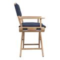 Solid Teak Director's Chair in Sanded Finish with Navy Cushion Seat Covers - Whitecap 61047