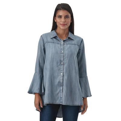 Masseys Bell-Sleeved Chambray Shirt (Size S) Denim, Tencel