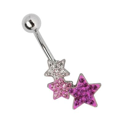 Bauchnabelpiercing ADELIA´S "Piercing Piercing Bauchnabelpiercing", Damen, bunt, Titan, modisch, Piercings, Titan Banane 3 Strass Sterne klar rosa pink
