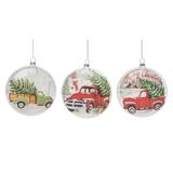 Transpac Glass 5.5 in. Multicolored Christmas Painted Farm Truck Ornament Set of 3