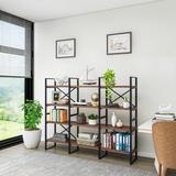 17 Stories Phajja 56.69" H x 70.87" W Iron Etagere Bookcase in Gray/Brown | 56.69 H x 70.87 W x 12.6 D in | Wayfair