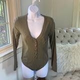 Free People Tops | Free People Intimately Olive Long Sleeve Henley Style Bodysuit In Size S | Color: Green | Size: S